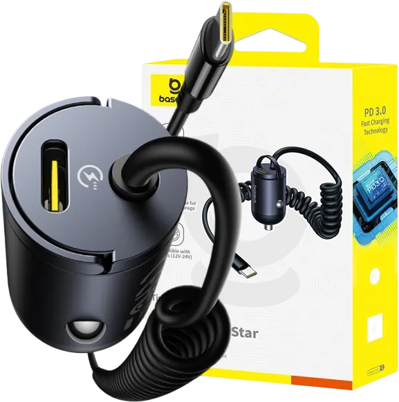 Baseus Tiny Star Mini 30W Car Charger USB-C + USB-C Cable - Black  for sale in Egypt from Games2Egypt