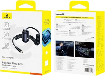 Baseus Tiny Star Mini 30W Car Charger USB-C + USB-C Cable - Black  for sale in Egypt from Games2Egypt