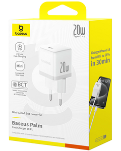 Baseus Palm Fast Charger 1C 20W EU - Moon White   for sale in Egypt from Games2Egypt