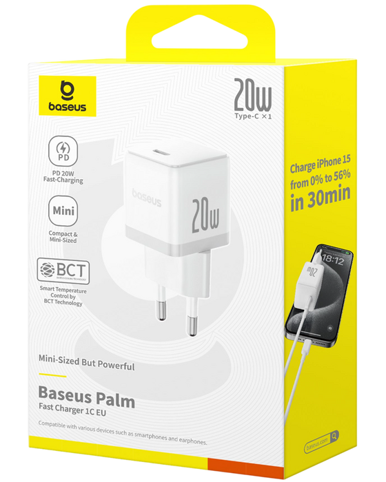 Baseus Palm Fast Charger 1C 20W EU - Moon White   for sale in Egypt from Games2Egypt