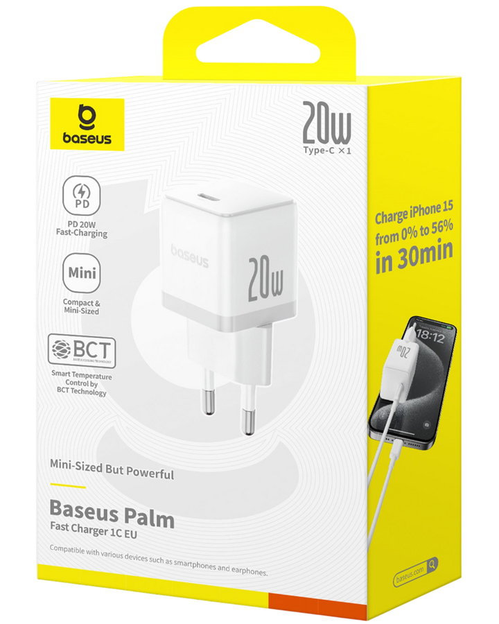 Baseus Palm Fast Charger 1C 20W EU - Moon White  – image 4