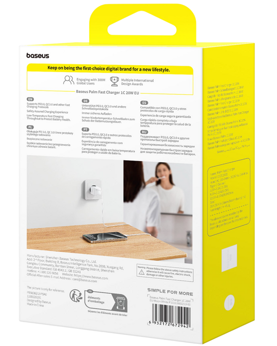 Baseus Palm Fast Charger 1C 20W EU - Moon White   for sale in Egypt from Games2Egypt