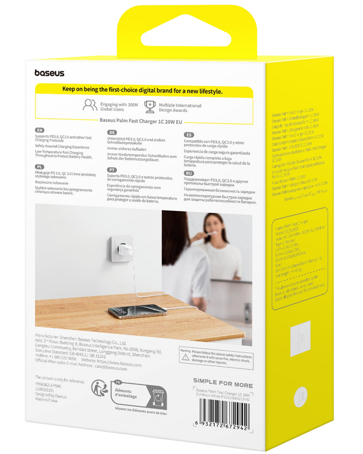 Baseus Palm Fast Charger 1C 20W EU - Moon White  – image 5