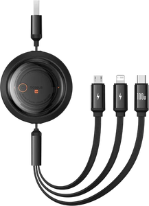 Baseus Free2Draw Retractable USB Cable 3-in-1 100W - 1.1M - Black -  for sale in Egypt from Games2Egypt