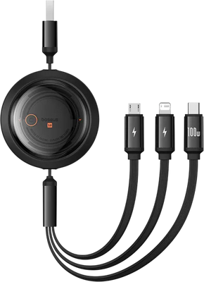 Baseus Free2Draw Retractable USB Cable 3-in-1 100W - 1.1M - Black