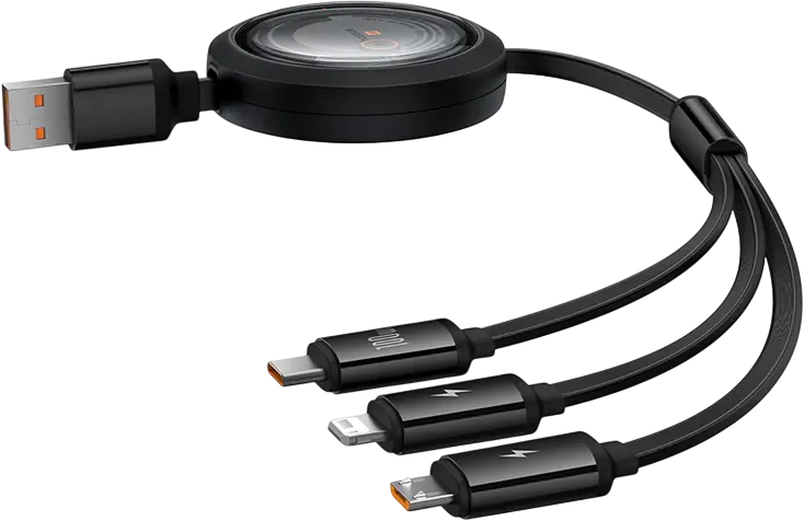 Baseus Free2Draw Retractable USB Cable 3-in-1 100W - 1.1M - Black  for sale in Egypt from Games2Egypt