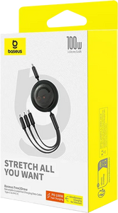 Baseus Free2Draw Retractable USB Cable 3-in-1 100W - 1.1M - Black  for sale in Egypt from Games2Egypt