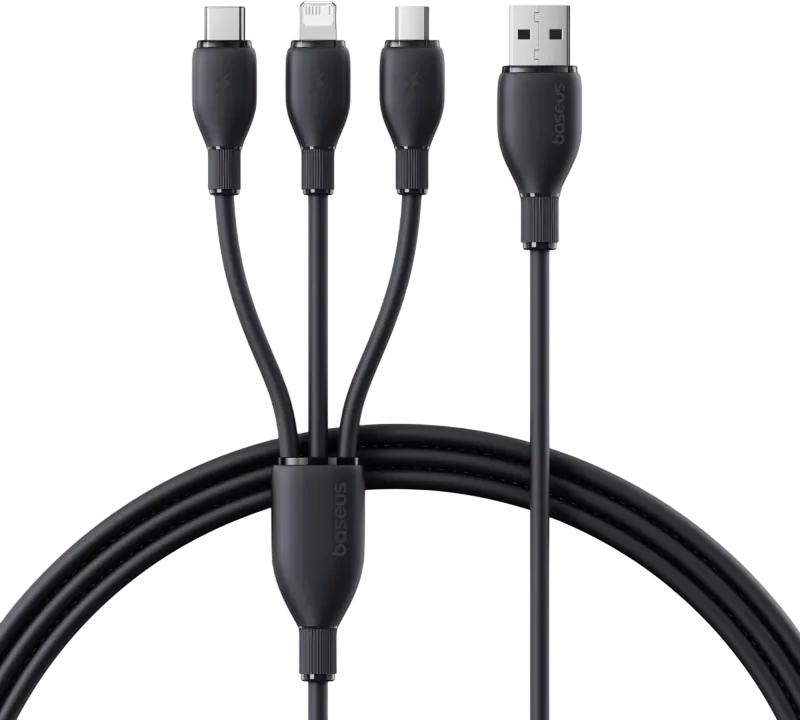 باسيوس ألترا فاست كابل USB-A‏ 3 في 1‏ 3.5A‏ 0.8م - اسود