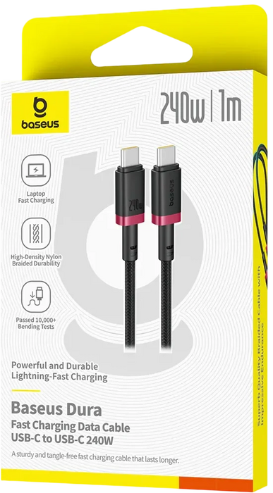 Baseus Dura USB-C to USB-C Cable 240W - 1M - Red/Black  for sale in Egypt from Games2Egypt