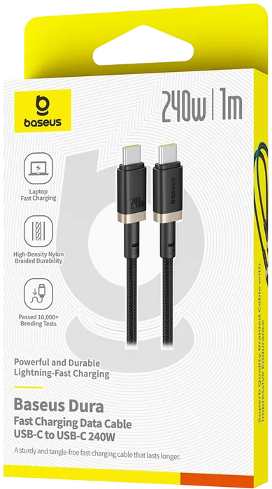 Baseus Dura USB-C to USB-C Cable 240W - 1M - Gold/Black  for sale in Egypt from Games2Egypt