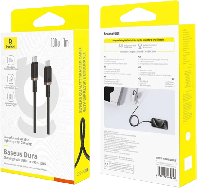 Baseus Dura USB-C to USB-C Cable 100W - 1M - Gold/Black  for sale in Egypt from Games2Egypt