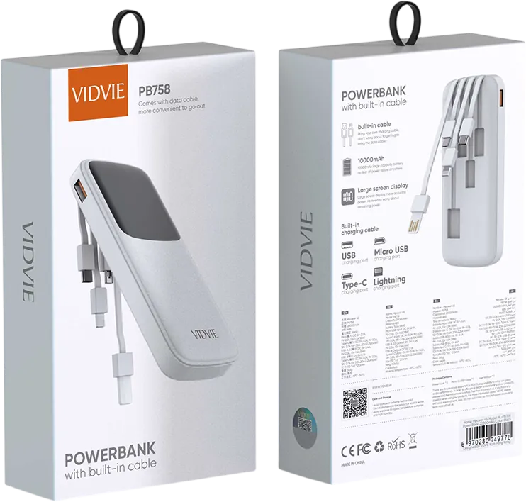 Vidvie PB758 Wired Power Bank 10000mAh 4-Port - White – image 4