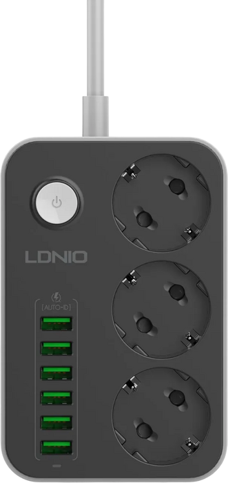 LDNIO SE3631 Power Strip 3 Power Sockets and 6 USB Ports - Black  for sale in Egypt from Games2Egypt