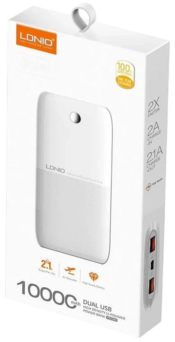 LDNIO PR1009 Ultra-thin Power Bank 10000mAh Dual USB - White  for sale in Egypt from Games2Egypt