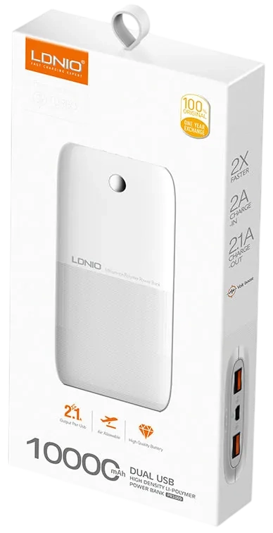 LDNIO PR1009 Ultra-thin Power Bank 10000mAh Dual USB - White – image 3