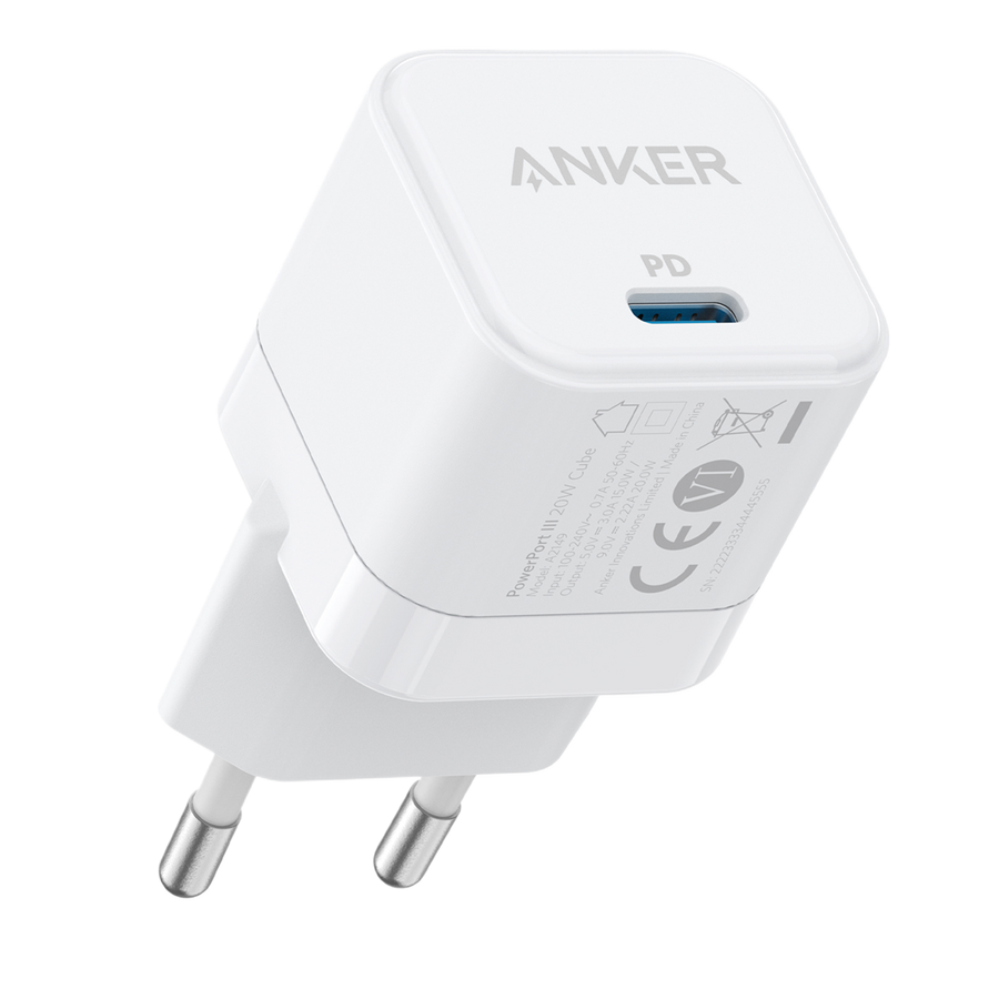أنكر باوربورت III كيوب شاحن حائط USB-C 20 واط – أبيض
