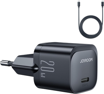Joyroom JR-TCF02 PD Mini EU Charger 20W with USB-C Cable - Black -  for sale in Egypt from Games2Egypt