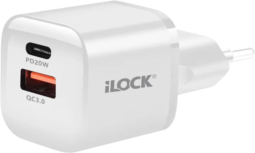 iLOCK 20W Dual-Port Wall Charger (USB-A + USB-C, QC 3.0) - White  for sale in Egypt from Games2Egypt