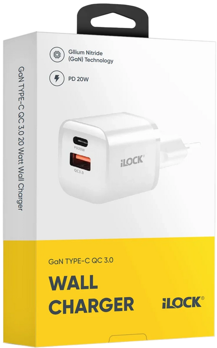 iLOCK 20W Dual-Port Wall Charger (USB-A + USB-C, QC 3.0) - White  for sale in Egypt from Games2Egypt