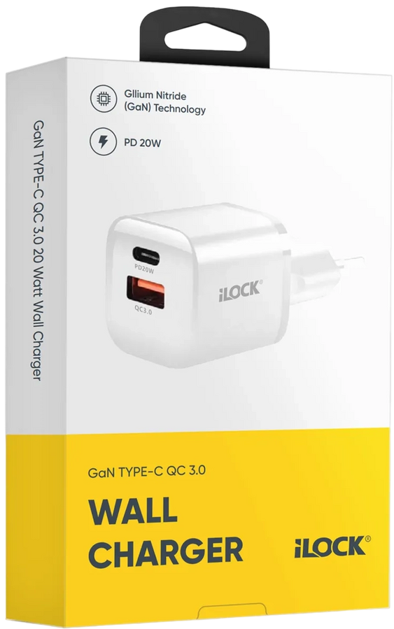 iLOCK 20W Dual-Port Wall Charger (USB-A + USB-C, QC 3.0) - White – image 2