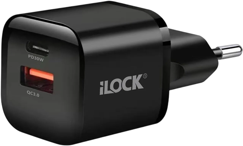 iLOCK 30W Dual-Port Wall Charger (USB-A + USB-C, QC 3.0) - Black -  for sale in Egypt from Games2Egypt