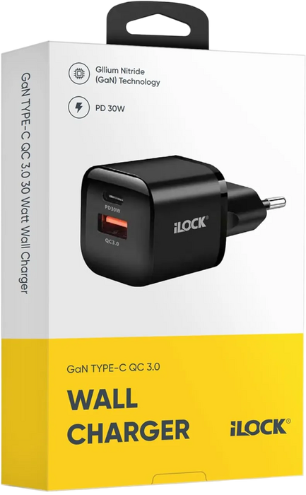شاحن حائط آي لوك 30 واط منفذين USB-A + USB-C – أسود  للبيع في مصر من خلال Games2Egypt