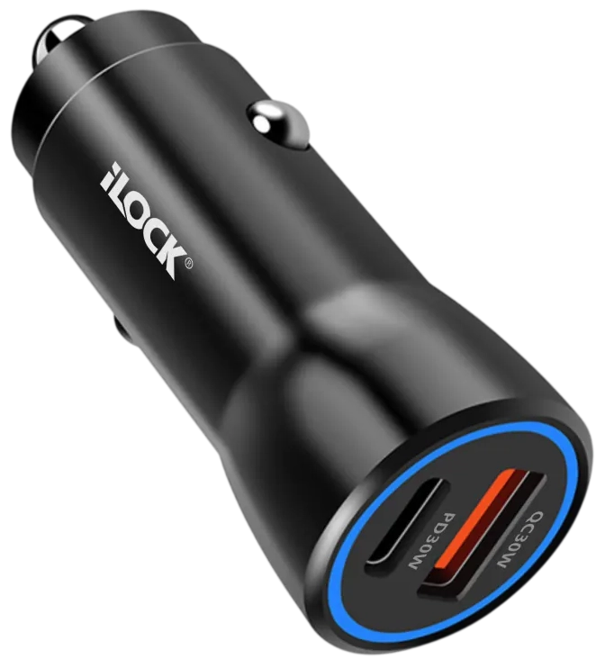 iLOCK 60W Dual-Port Car Charger (USB-C PD + USB-A QC) LED