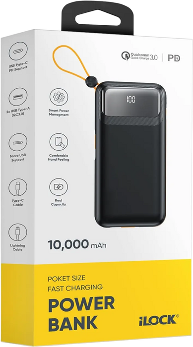 iLOCK Power Bank 10000mAh 4-Port Fast Charge LED Display - Black  for sale in Egypt from Games2Egypt