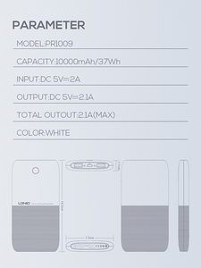 LDNIO PR1009 Ultra-thin Power Bank 10000mAh Dual USB - White  for sale in Egypt from Games2Egypt