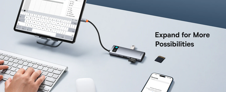 Baseus Metal Gleam 7-Port USB-C Hub HDMI 4K@60 - Space Grey  for sale in Egypt from Games2Egypt