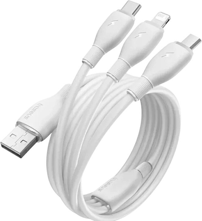 باسيوس ألترا فاست كابل USB-A‏ 3 في 1‏ 3.5A‏ 1.3م - ابيض – صورة 2