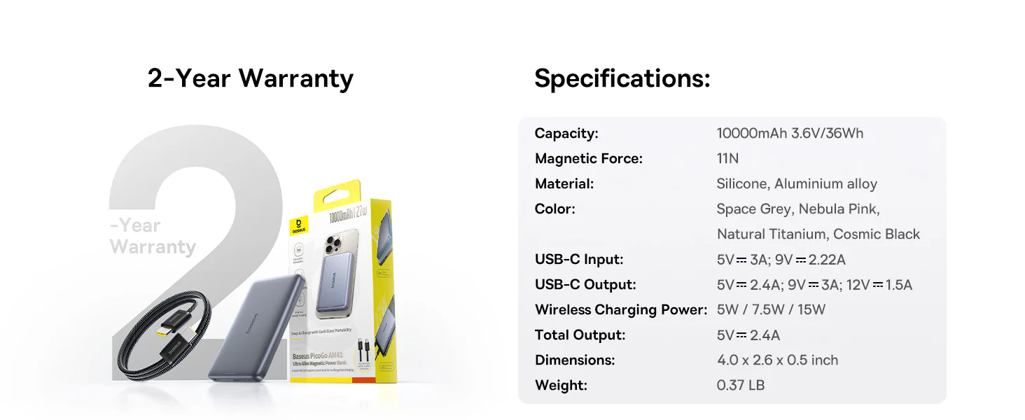 Baseus PicoGo Ultra-Slim Qi2 Magnetic Power Bank 10000mAh - Grey  for sale in Egypt from Games2Egypt