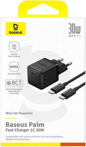 Baseus Palm Fast Charger 1C 30W EU + 1M USB-C Cable - Black  for sale in Egypt from Games2Egypt