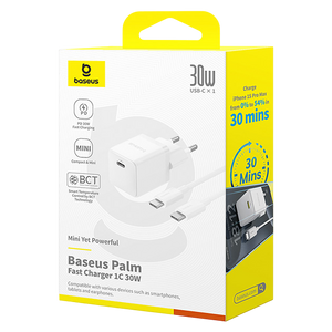 Baseus Palm Fast Charger 1C 30W EU + 1m USB-C Cable - Moon White  for sale in Egypt from Games2Egypt