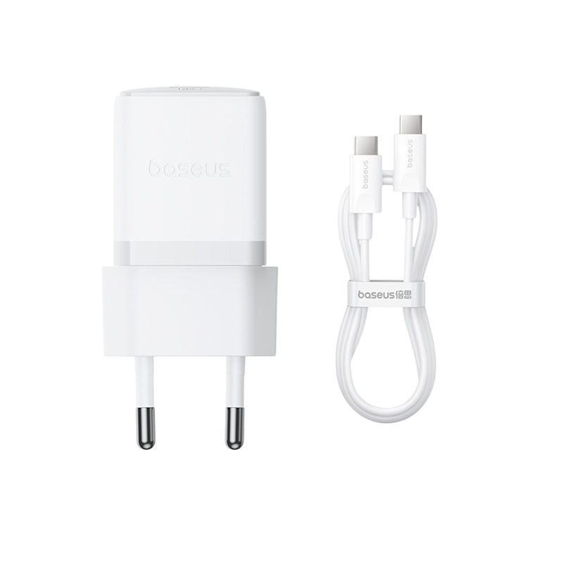 باسيوس بالم شاحن سريع 1C‏ 30 واط EU + كابل USB-C‏ 1م - مون وايت
