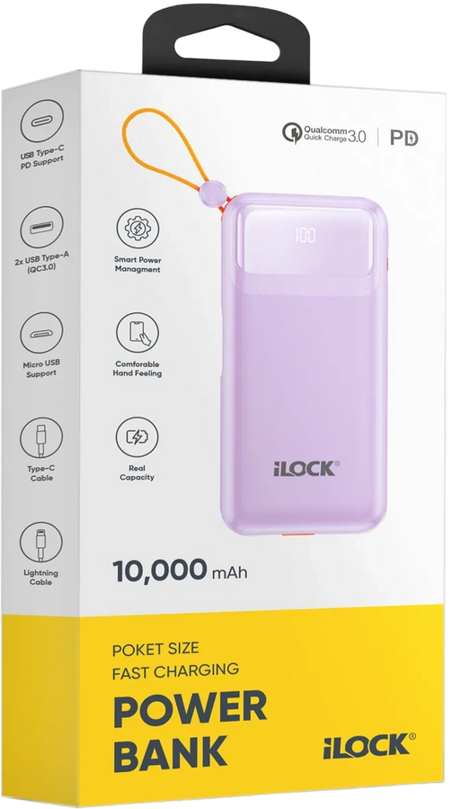 iLOCK Power Bank 10000mAh 4-Port Fast Charge LED Display - Purple – image 3
