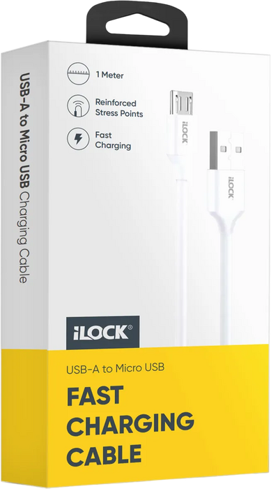 iLOCK Fast Charging & Data USB-A to Micro USB Cable - 1M - White  for sale in Egypt from Games2Egypt