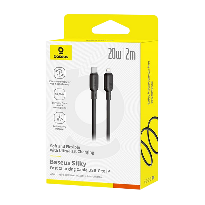 Baseus Silky Series USB-C to Lightning Cable 20W - 2M - Black  for sale in Egypt from Games2Egypt
