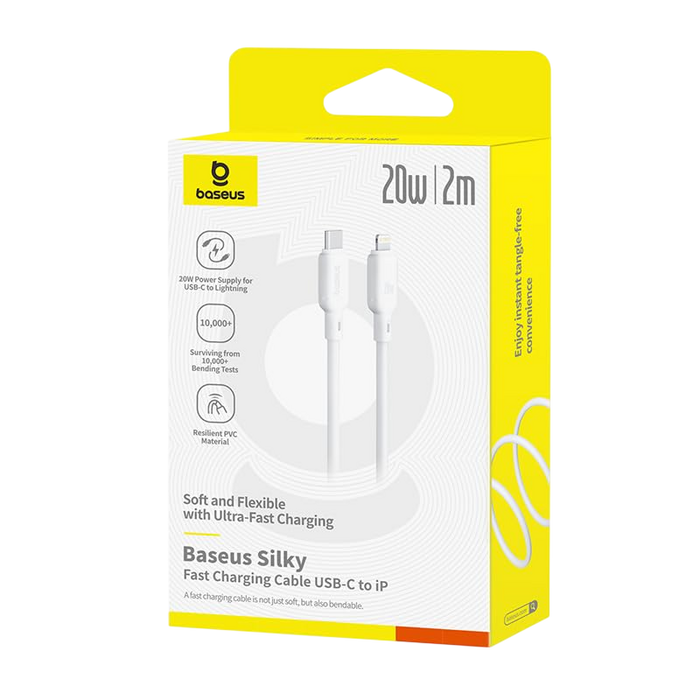 Baseus Silky Series USB-C to Lightning Cable 20W - 2M - White  for sale in Egypt from Games2Egypt