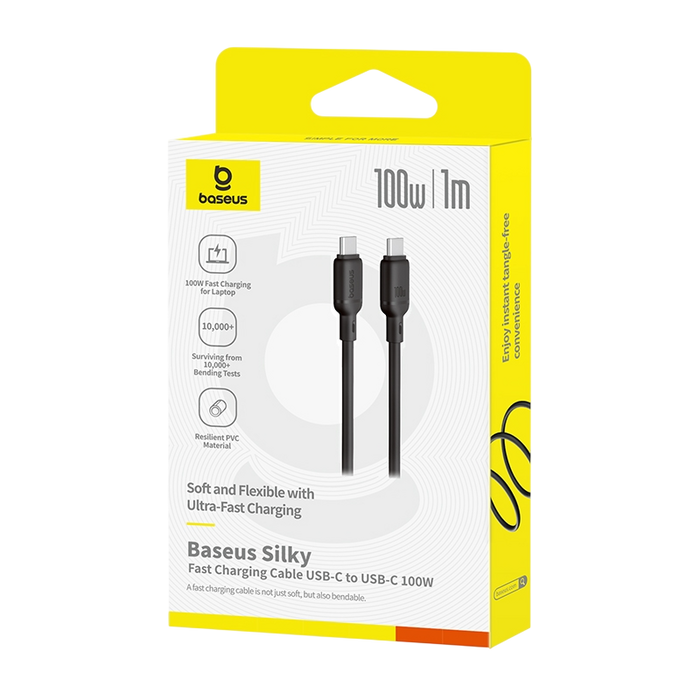Baseus Silky Series USB-C to USB-C Cable 100W - 1M - Black  for sale in Egypt from Games2Egypt