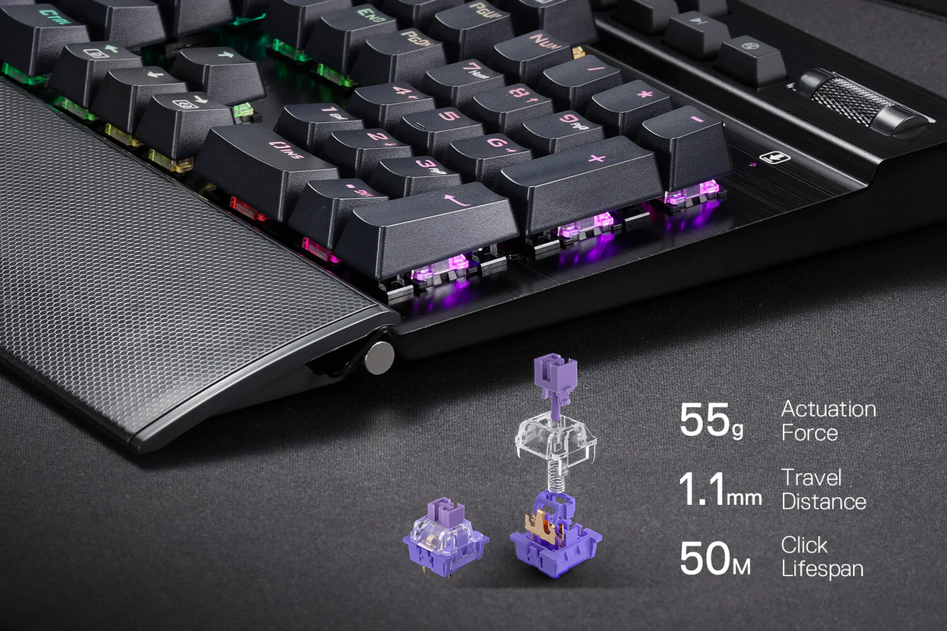 Redragon K550-1 Yama RGB Wired Gaming Keyboard Purple Switch - Black – image 5