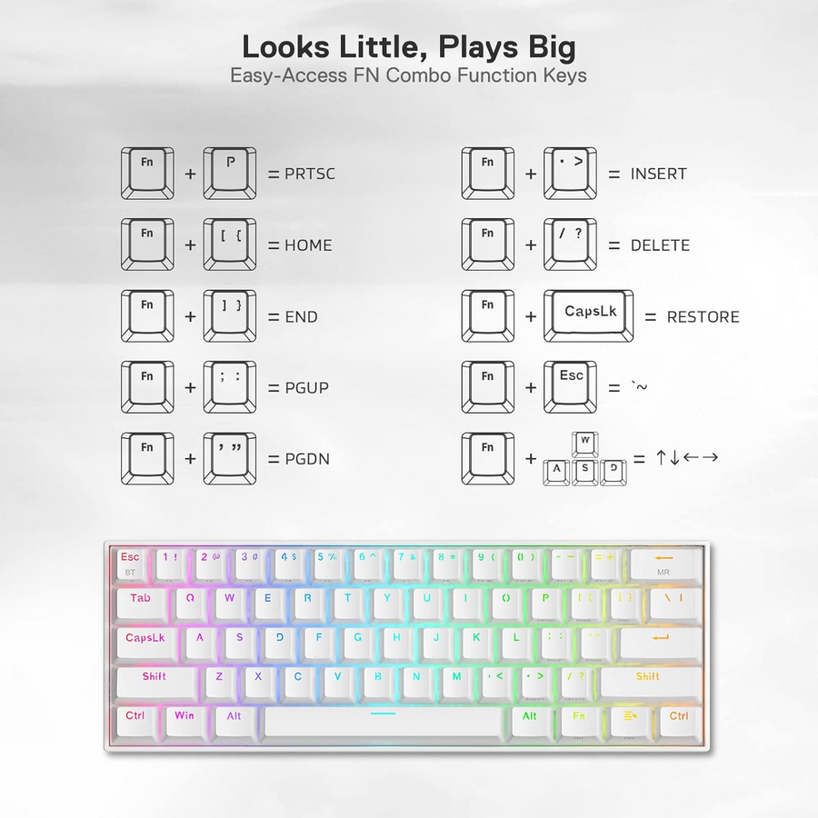 ريدراجون K530W برو كيبورد RGB - بلو سويتش - أبيض – صورة 3