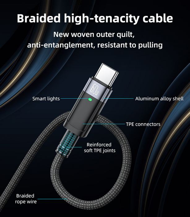 Yesido CA160 60W Type-C To Type-C Auto Disconnecting  Braided Cable 1.2M  for sale in Egypt from Games2Egypt
