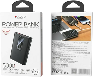 Yesido YP92 Ultra-Thin 5000mAh Power Bank - 22.5W - Black  for sale in Egypt from Games2Egypt