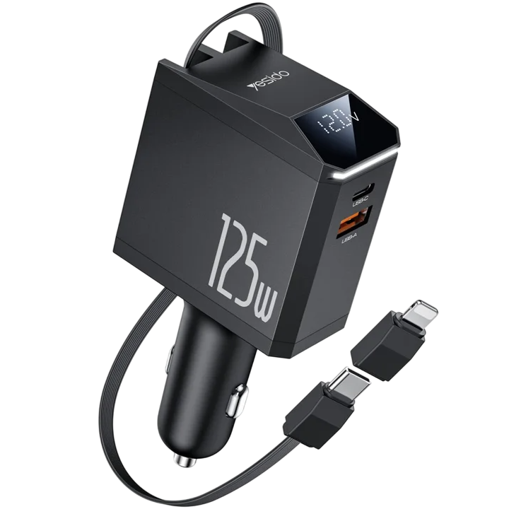Yesido Y71 125W Type-C + 8 Pin Retractable Cable 4 in 1 Car Charger