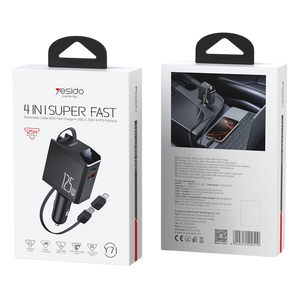 Yesido Y71 125W Type-C + 8 Pin Retractable Cable 4 in 1 Car Charger  for sale in Egypt from Games2Egypt