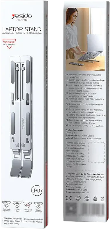 Yesido LP07 Adjustable Laptop Stand - 13-20" - Silver – image 3