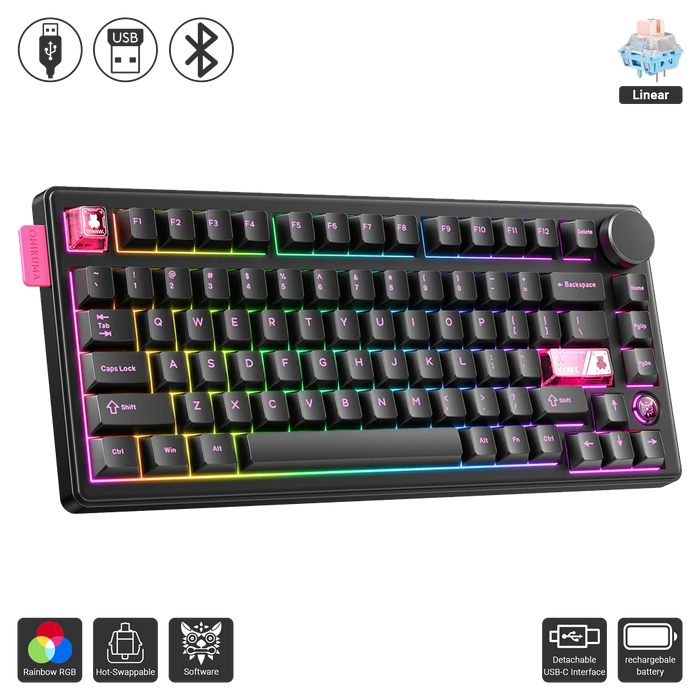 ONIKUMA MT706 Tri-Mode Gasket RGB Gaming Mechanical Keyboard - Black  for sale in Egypt from Games2Egypt