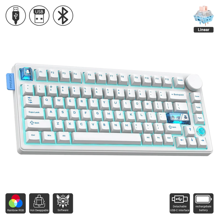 ONIKUMA MT706 Tri-Mode Gasket RGB Gaming Mechanical Keyboard - White  for sale in Egypt from Games2Egypt