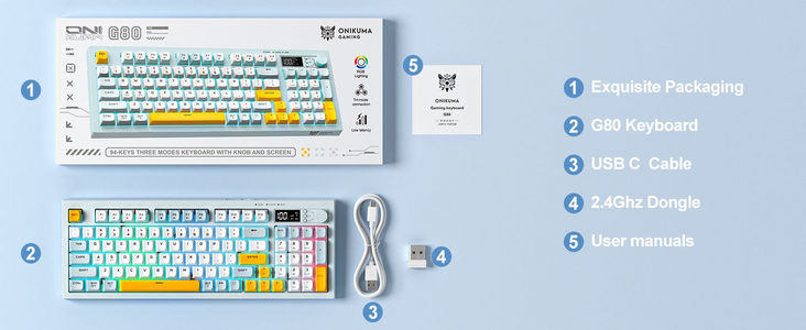 ONIKUMA G80 Tri-Mode RGB Gaming Membrane Keyboard - Grayish Blue  for sale in Egypt from Games2Egypt